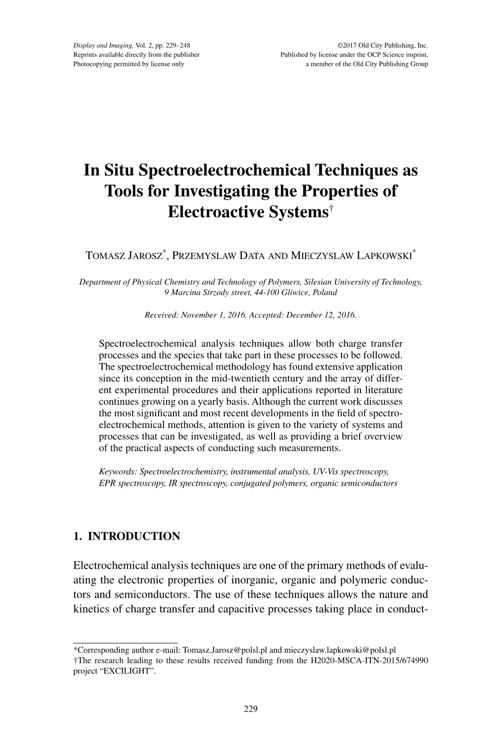 In Situ Spectroelectrochemical Techniques As Tools for Investigating the Properties of Electroactive Systems†