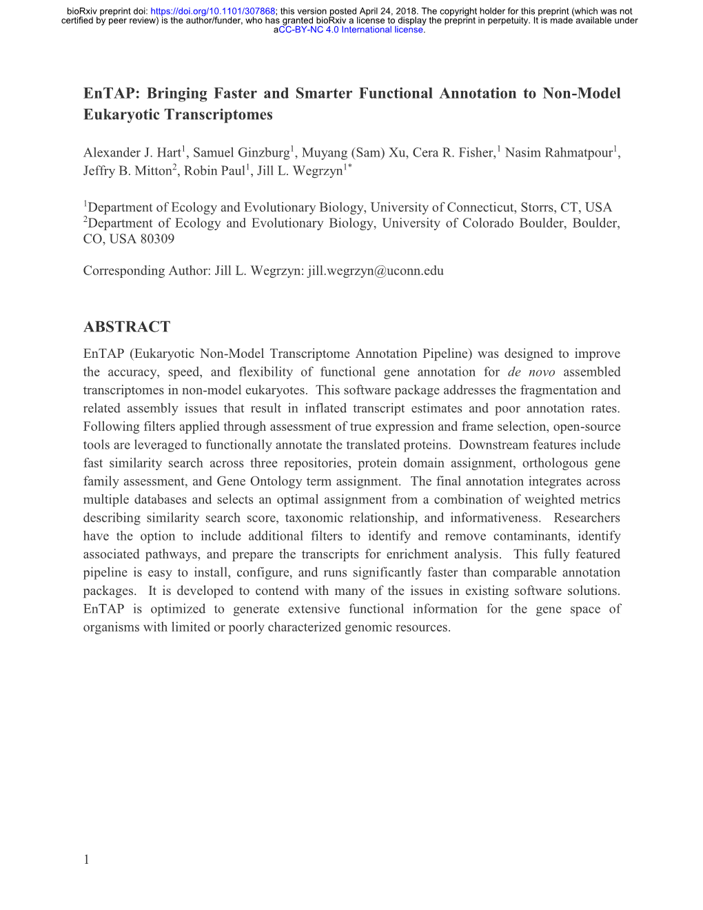 Entap: Bringing Faster and Smarter Functional Annotation to Non-Model Eukaryotic Transcriptomes