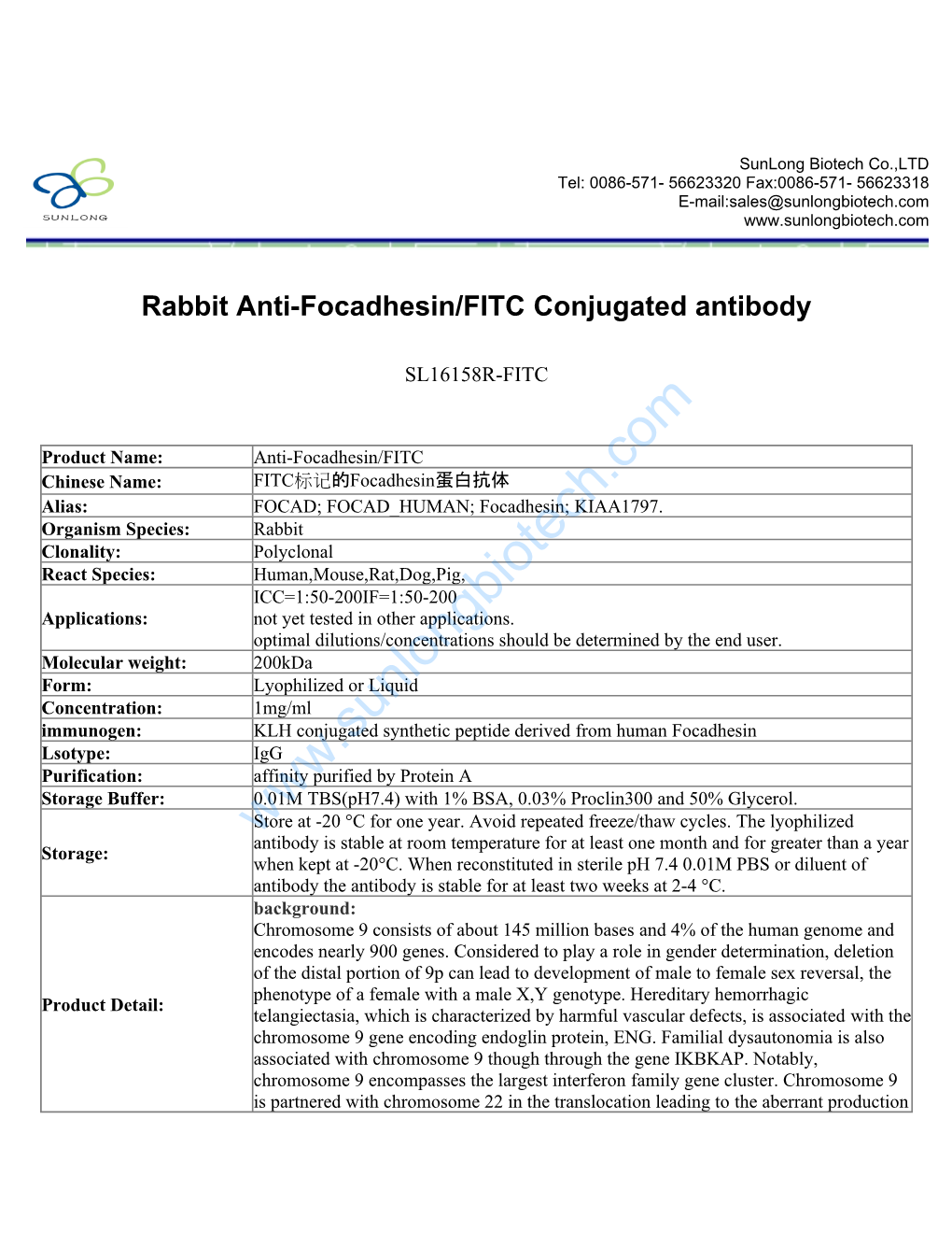 Rabbit Anti-Focadhesin/FITC Conjugated Antibody-SL16158R