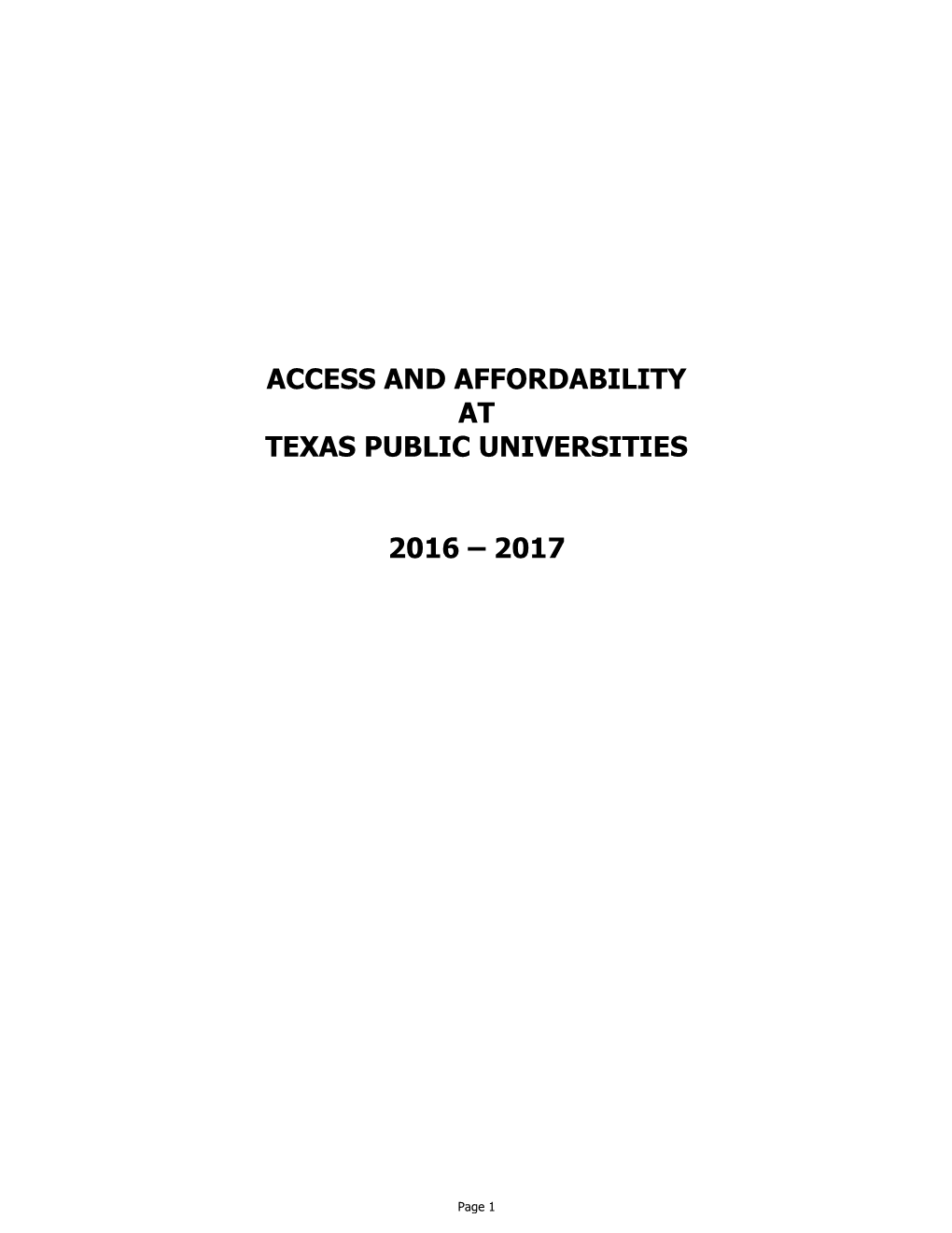 Access and Affordability at Texas Public Universities