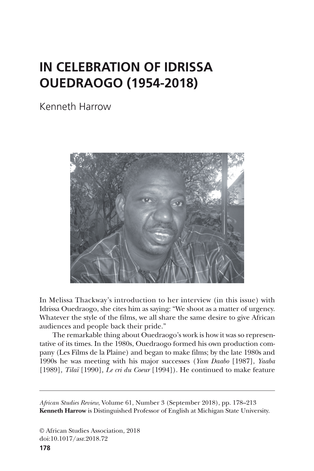 In Celebration of Idrissa Ouedraogo (1954-2018)