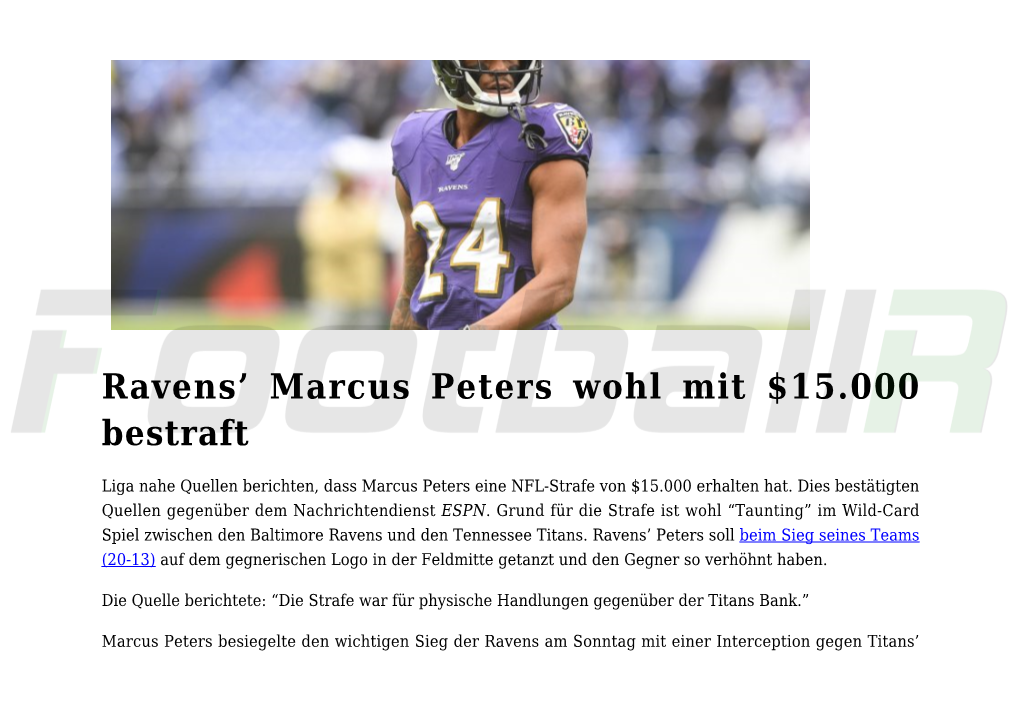 Marcus Peters Wohl Mit $15.000 Bestraft,Baltimore Ravens Gehen