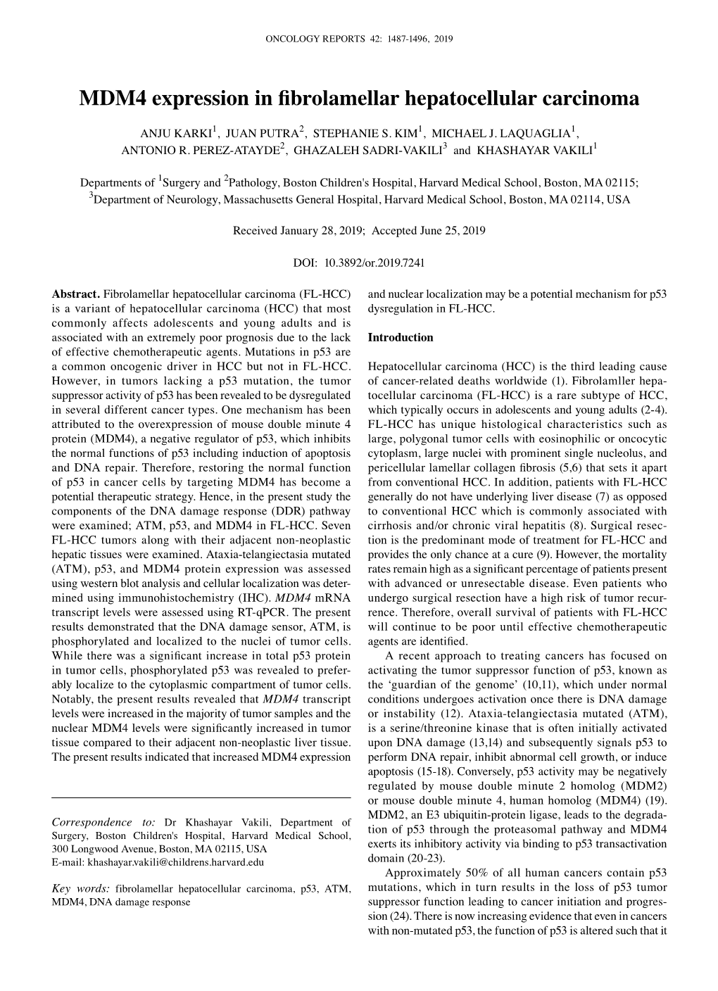 MDM4 Expression in Fibrolamellar Hepatocellular Carcinoma