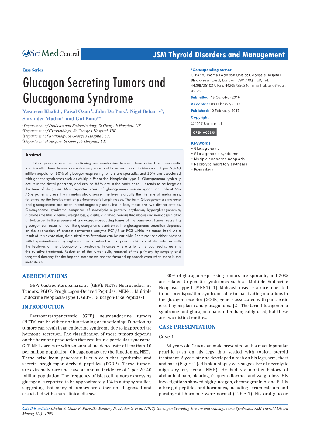 Glucagon Secreting Tumors and Glucagonoma Syndrome