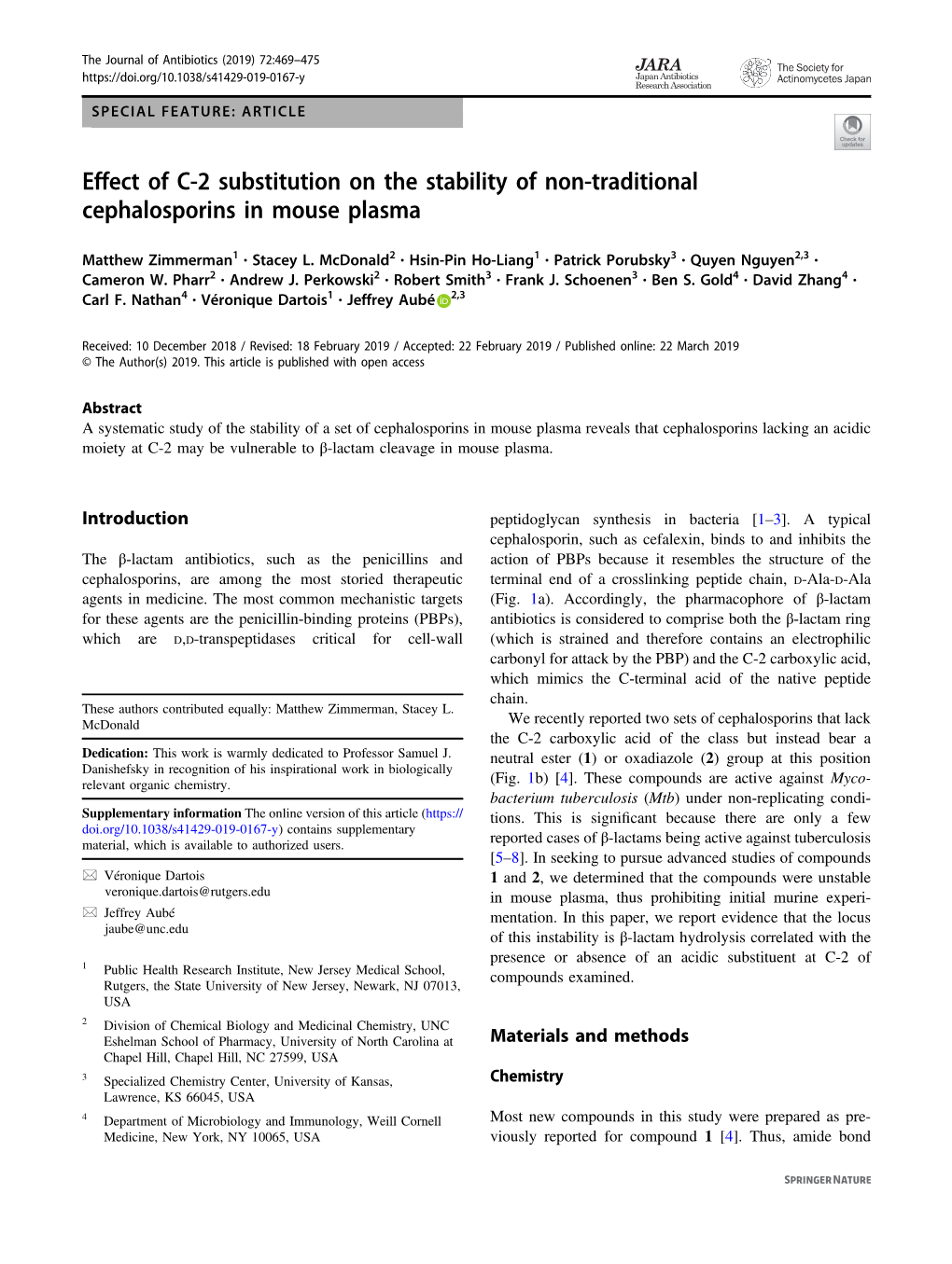 Effect of C-2 Substitution on the Stability of Non-Traditional Cephalosporins in Mouse Plasma