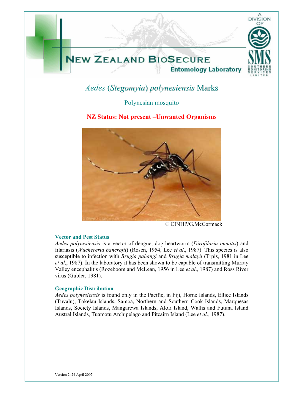 Aedes (Stegomyia) Polynesiensis Marks