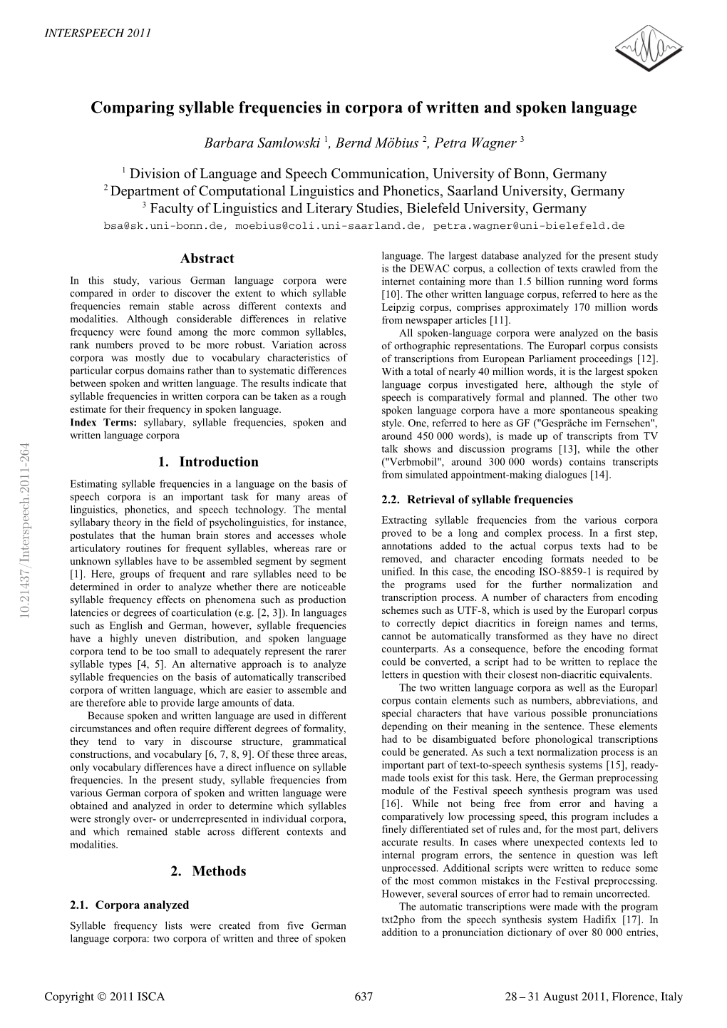 Comparing Syllable Frequencies in Corpora of Written and Spoken Language