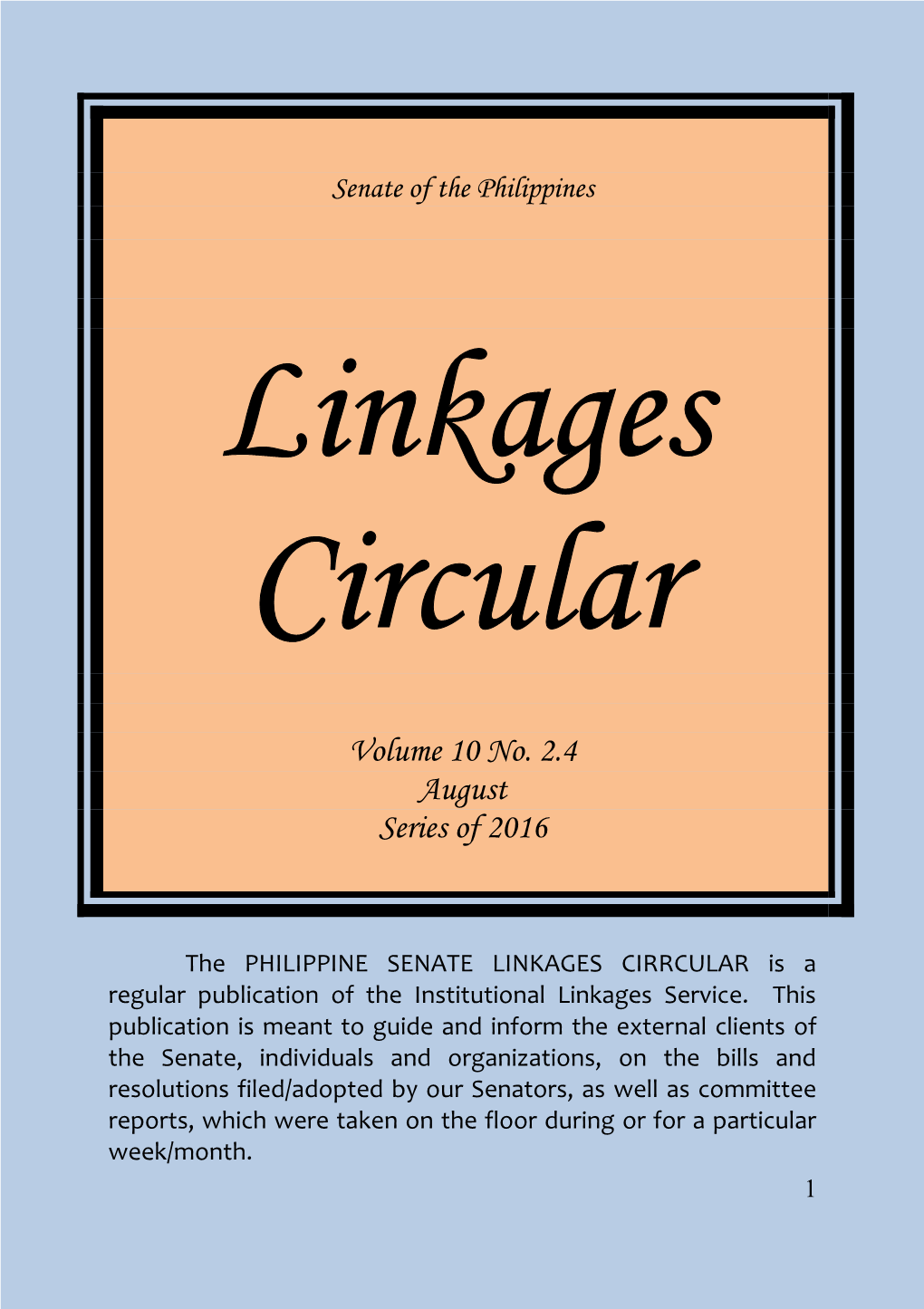 LINKAGES CIRCULAR Vol. 10 No. 2.4, Series of 2016”