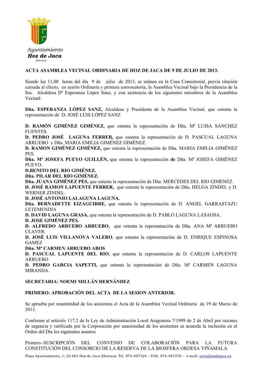 Acta Sesión Ordinaria 9 De Julio De 2013