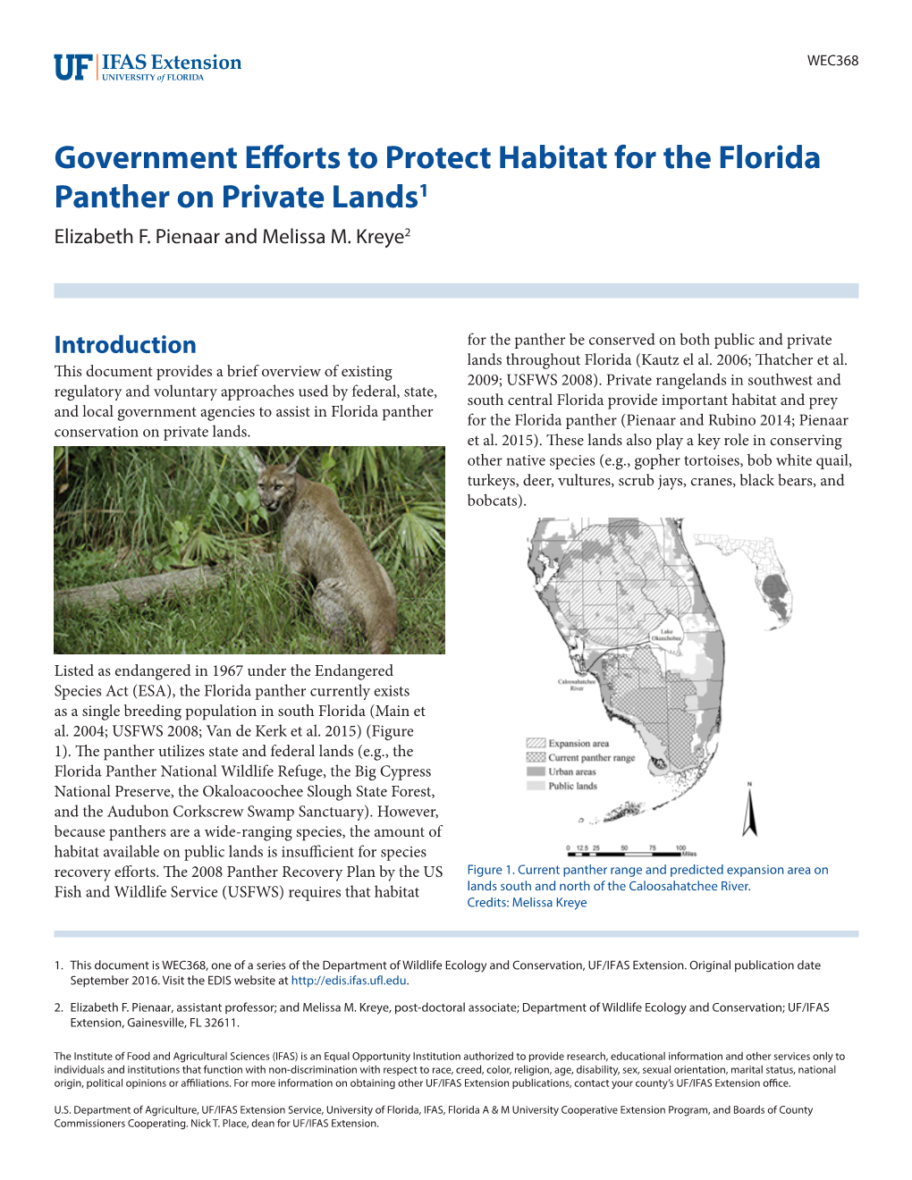 Government Efforts to Protect Habitat for the Florida Panther on Private Lands1 Elizabeth F