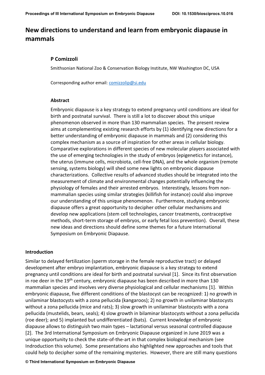 New Directions to Understand and Learn from Embryonic Diapause in Mammals