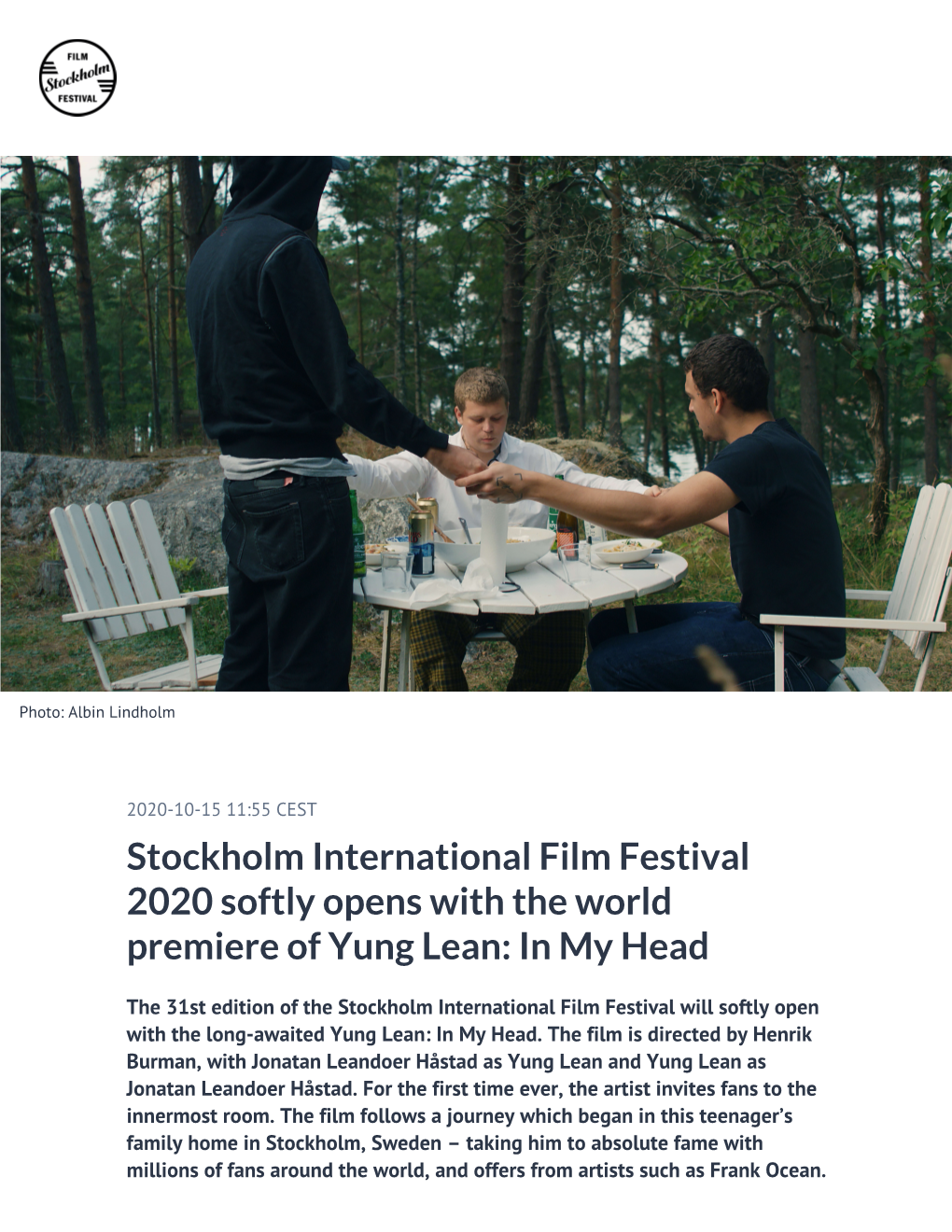 Stockholm International Film Festival 2020 Softly Opens with the World Premiere of Yung Lean: in My Head