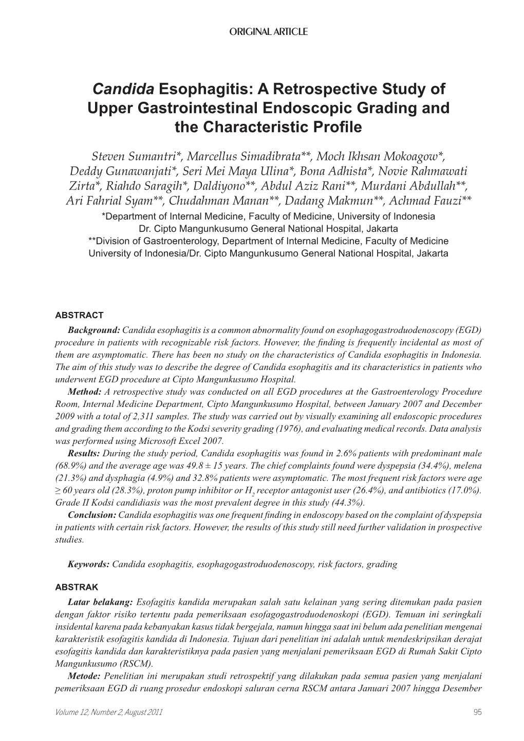 Candida Esophagitis: a Retrospective Study of Upper Gastrointestinal Endoscopic Grading and the Characteristic Profile