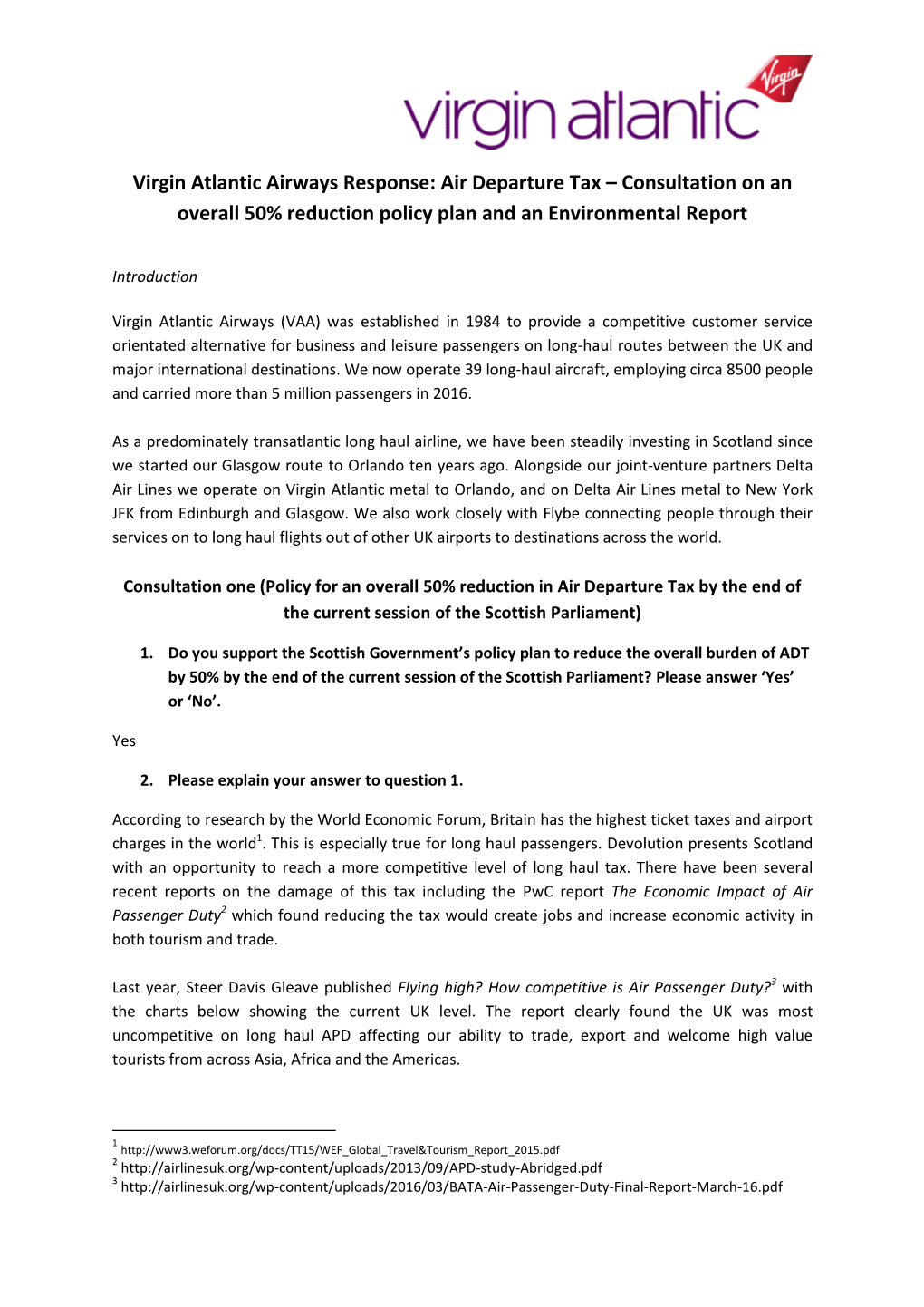 Air Departure Tax – Consultation on an Overall 50% Reduction Policy Plan and an Environmental Report