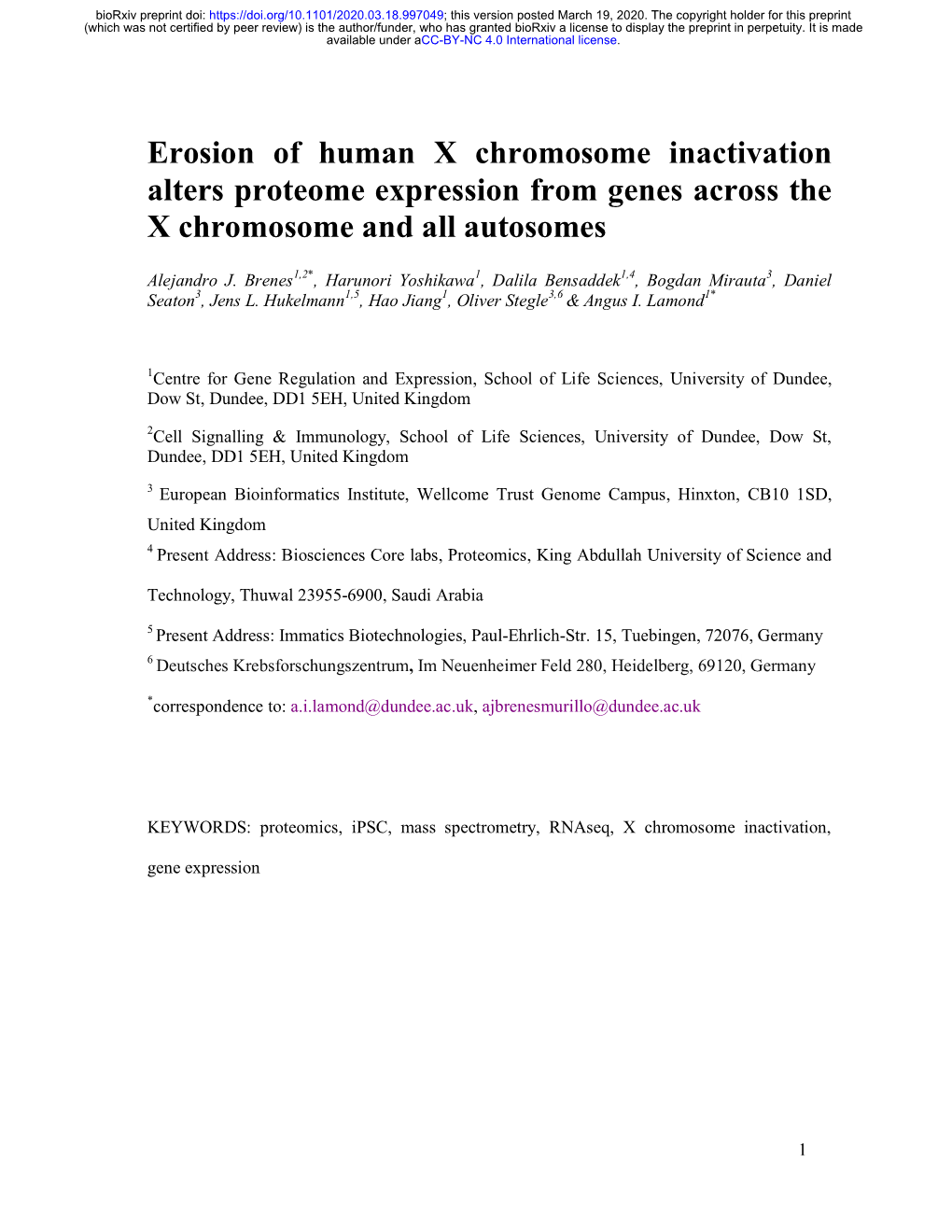 Erosion of Human X Chromosome Inactivation Alters Proteome Expression from Genes Across the X Chromosome and All Autosomes