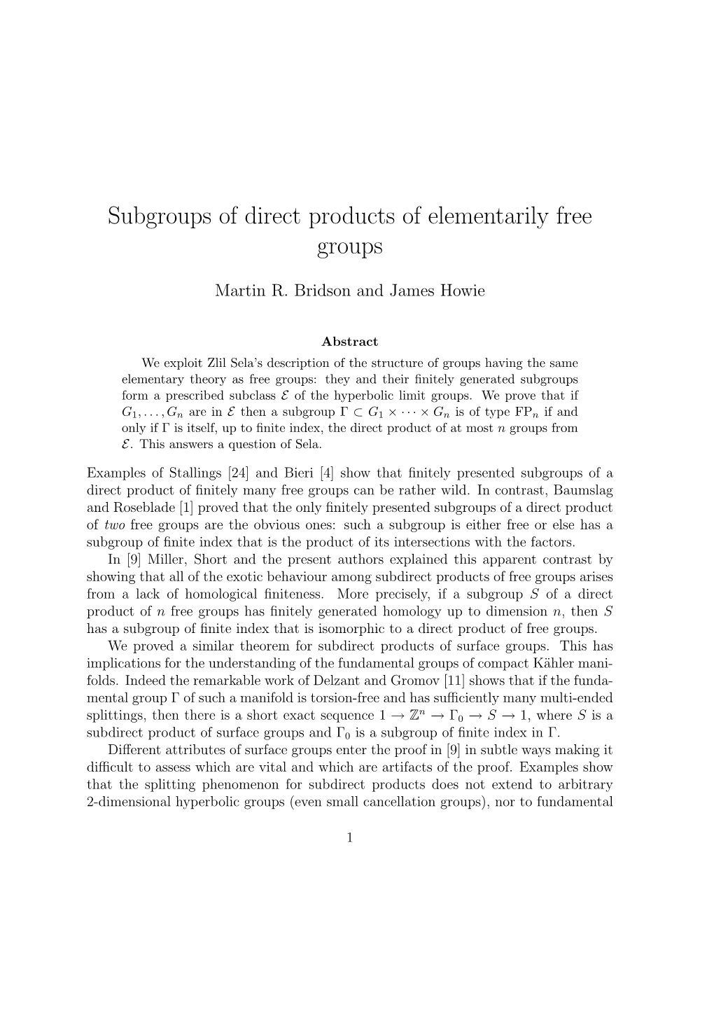 Subgroups of Direct Products of Elementarily Free Groups