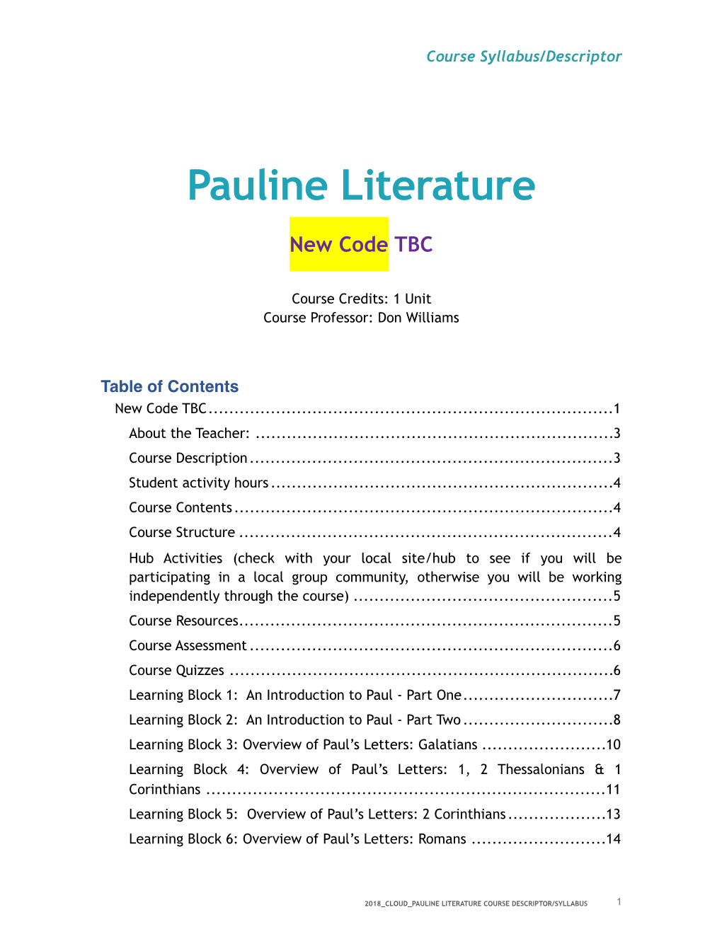 Pauline Literature Course Syllabus