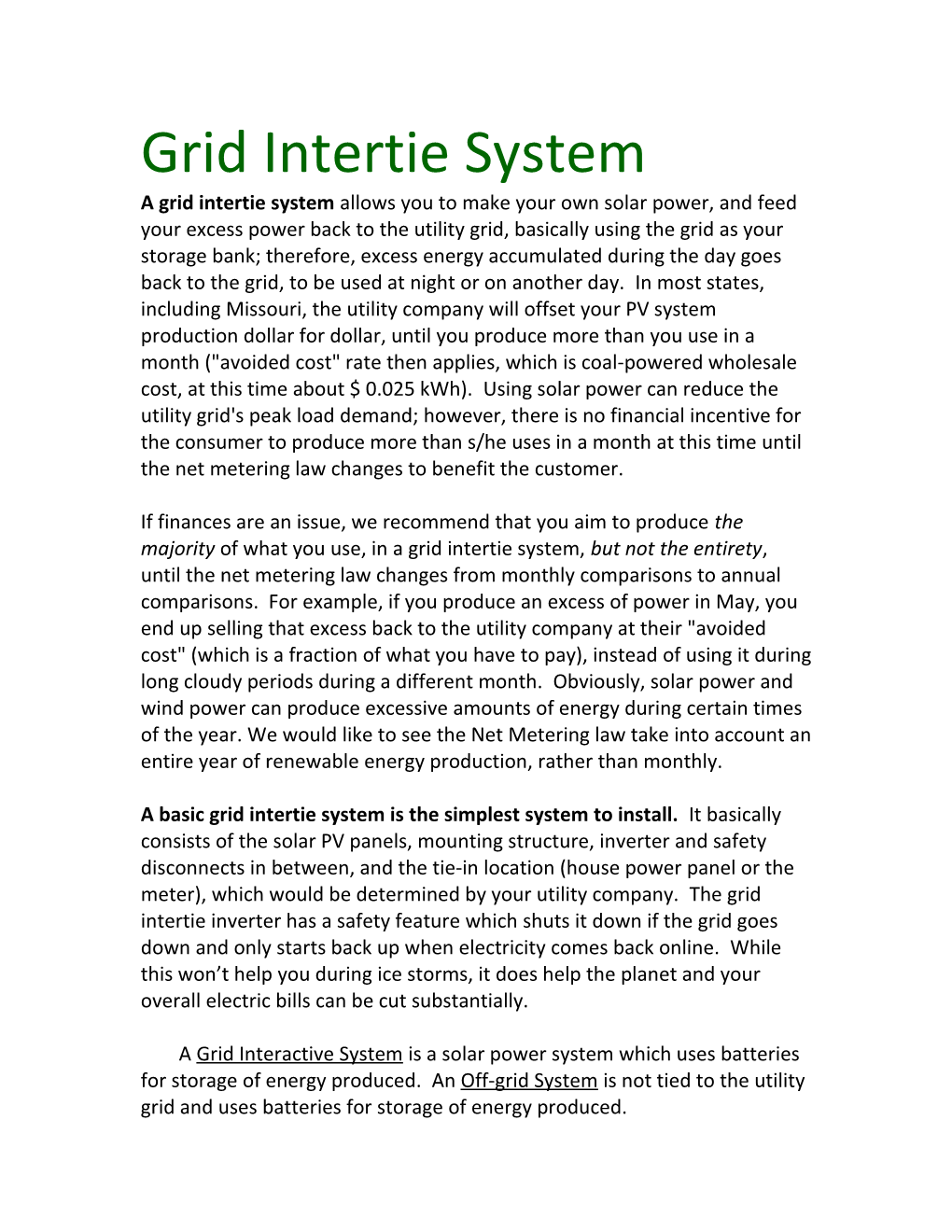 Grid Intertie System