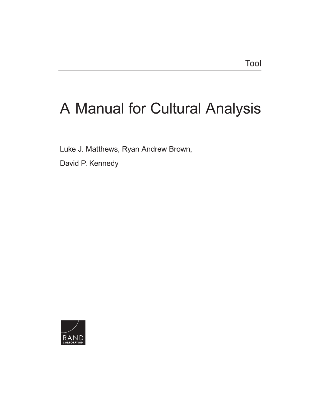 A Manual for Cultural Analysis