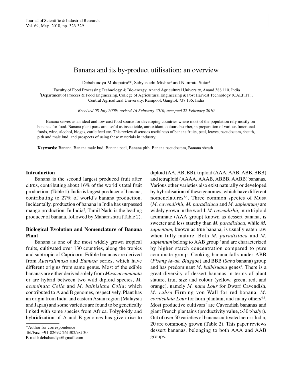 BANANA and ITS BY-PRODUCT UTILISATION: an OVERVIEW 323 Vol