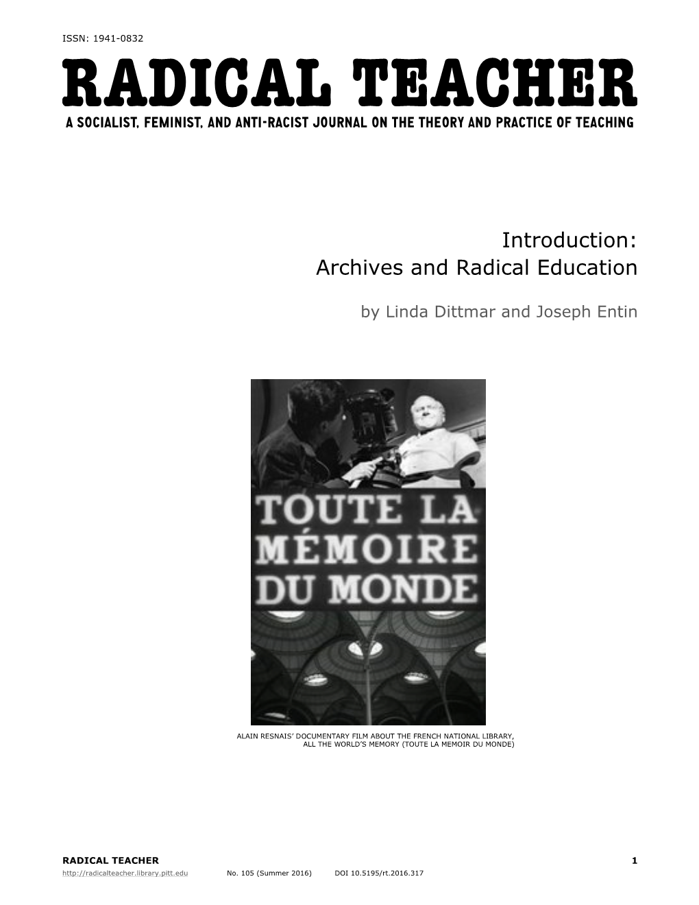 Introduction: Archives and Radical Education