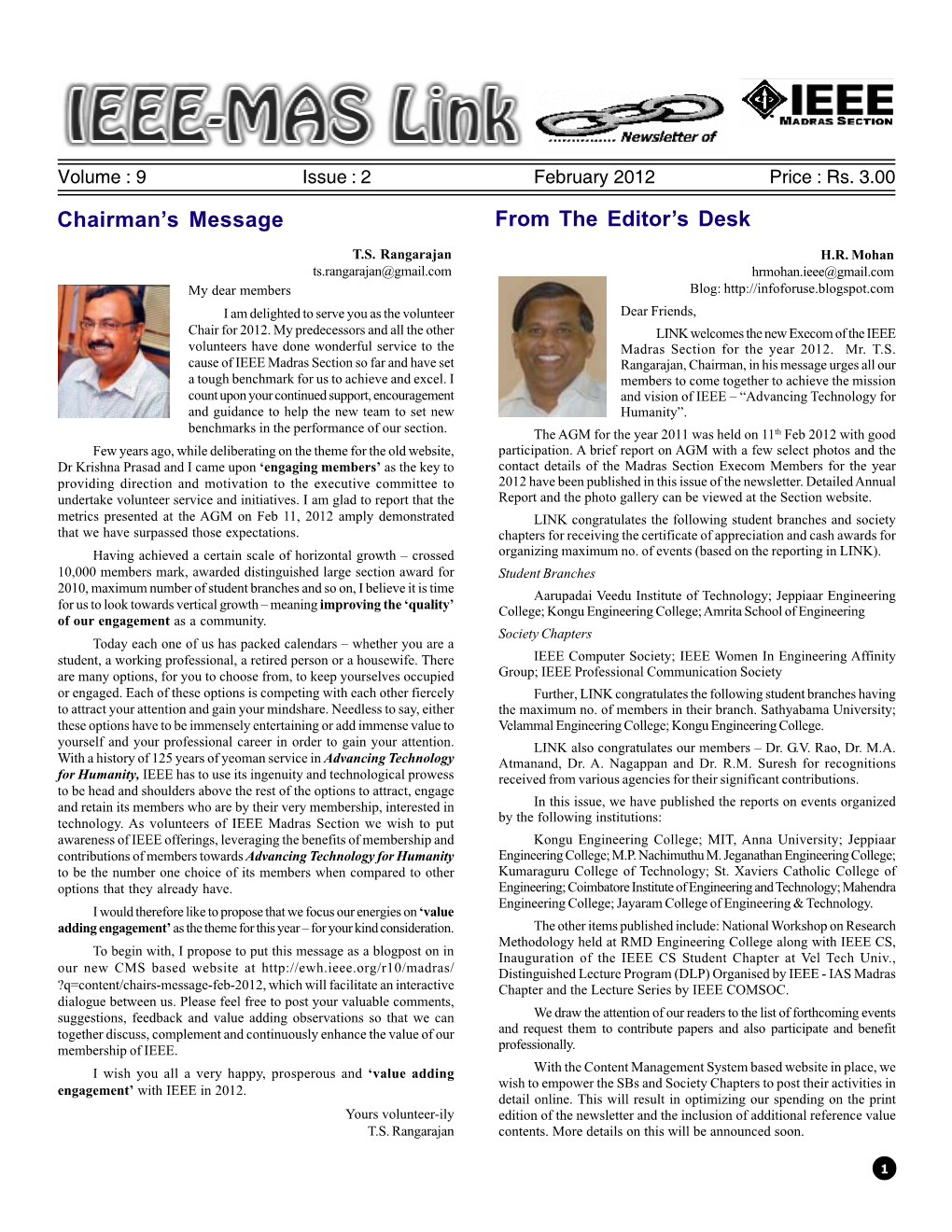 Chairman's Message from the Editor's Desk