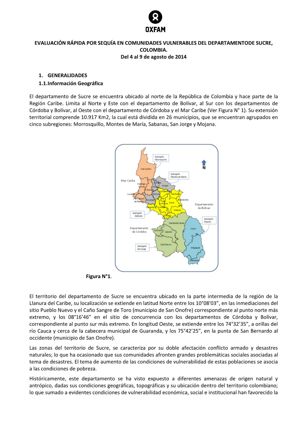 Evaluación Rápida Por Sequía En Comunidades Vulnerables Del Departamentode Sucre, Colombia