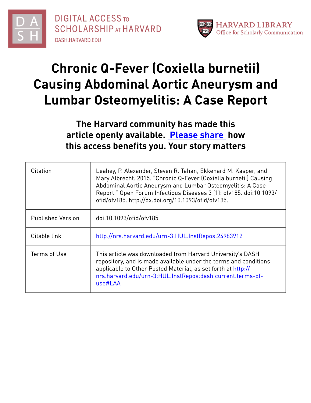 Chronic Q-Fever (Coxiella Burnetii) Causing Abdominal Aortic Aneurysm and Lumbar Osteomyelitis: a Case Report