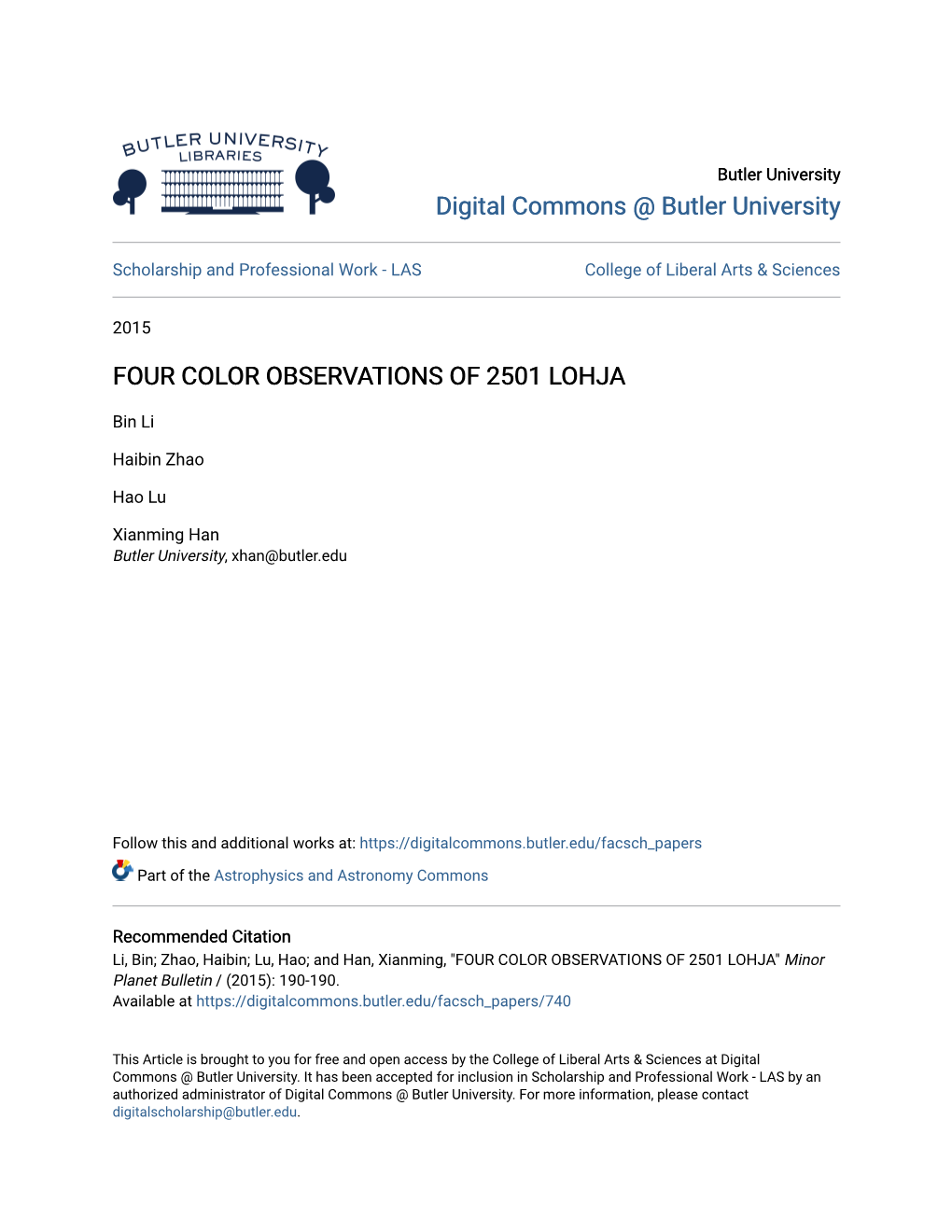 Four Color Observations of 2501 Lohja