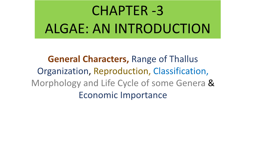 Chapter -3 Algae: an Introduction