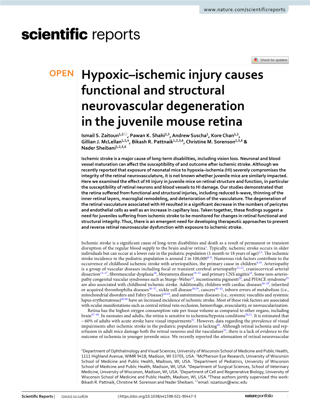 Hypoxic–Ischemic Injury Causes Functional and Structural Neurovascular Degeneration in the Juvenile Mouse Retina Ismail S