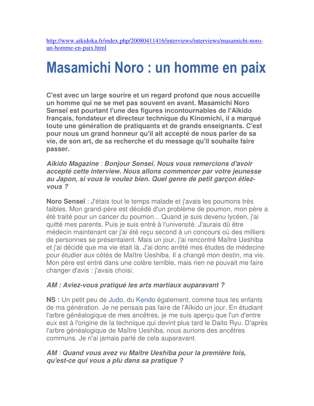 Masamichi Noro : Un Homme En Paix