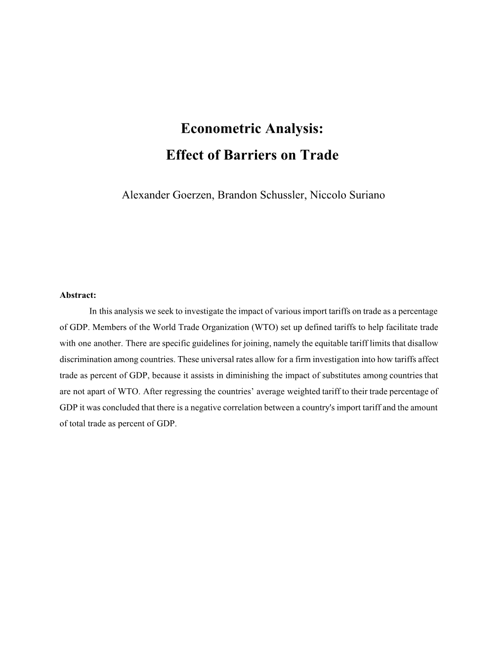 Effect of Barriers on Trade