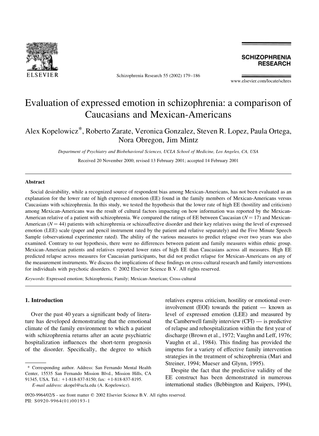 Evaluation of Expressed Emotion in Schizophrenia: a Comparison of Caucasians and Mexican-Americans