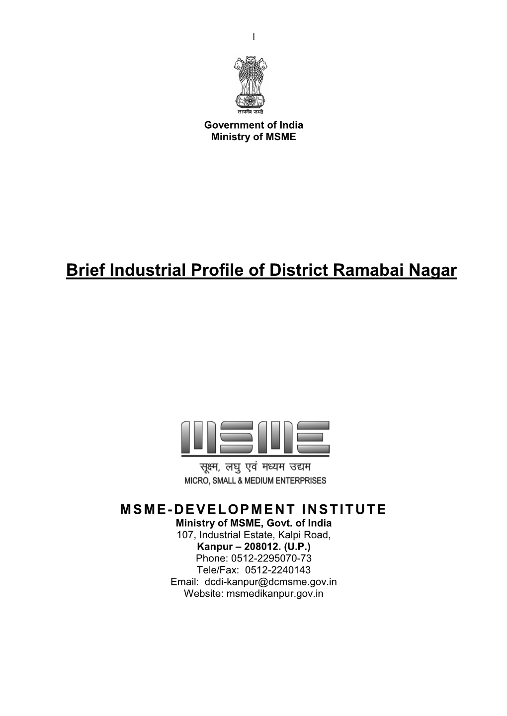 Brief Industrial Profile of District Ramabai Nagar