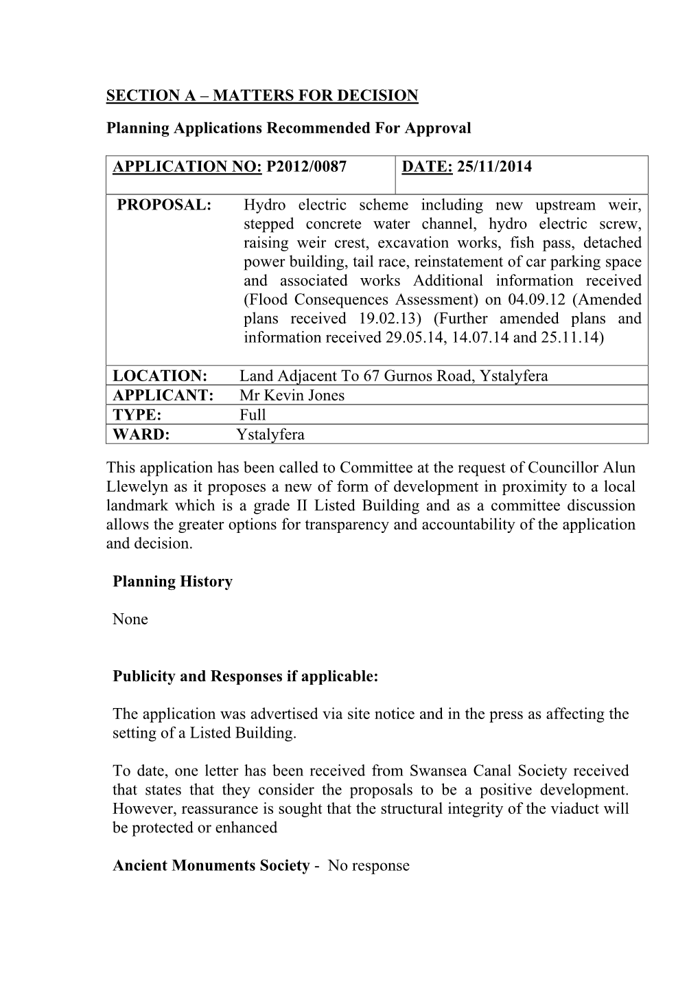 SECTION a – MATTERS for DECISION Planning Applications