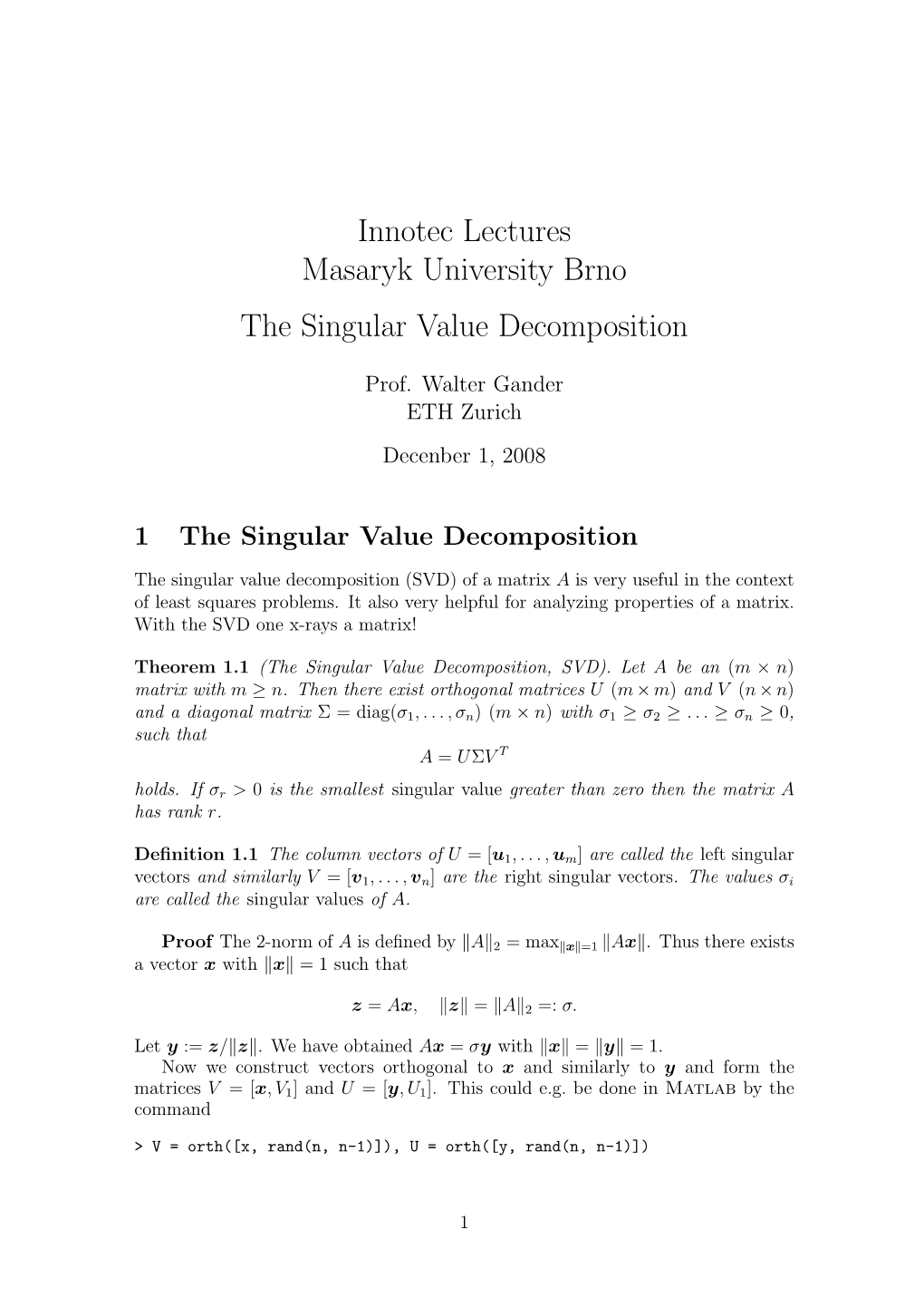 1 the Singular Value Decomposition