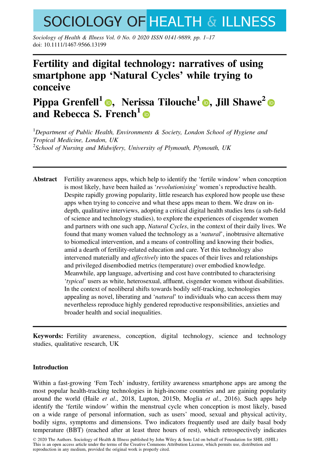 Natural Cycles’ While Trying to Conceive Pippa Grenfell1 , Nerissa Tilouche1 , Jill Shawe2 and Rebecca S