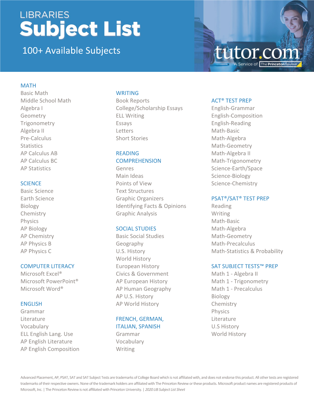 100+ Available Subjects