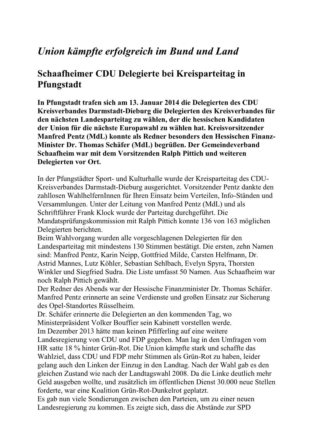 Pressemitteilung / CDU Gemeindeverband Schaafheim / 21