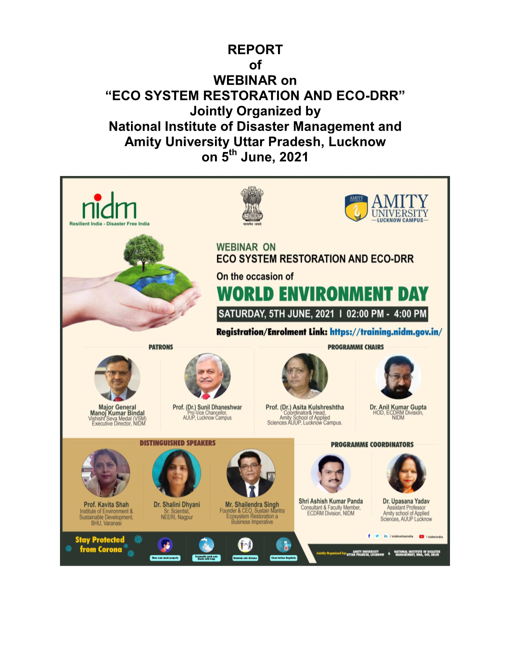REPORT of WEBINAR on “ECO SYSTEM RESTORATION and ECO-DRR” Jointly Organized by National Institute of Disaster Management An