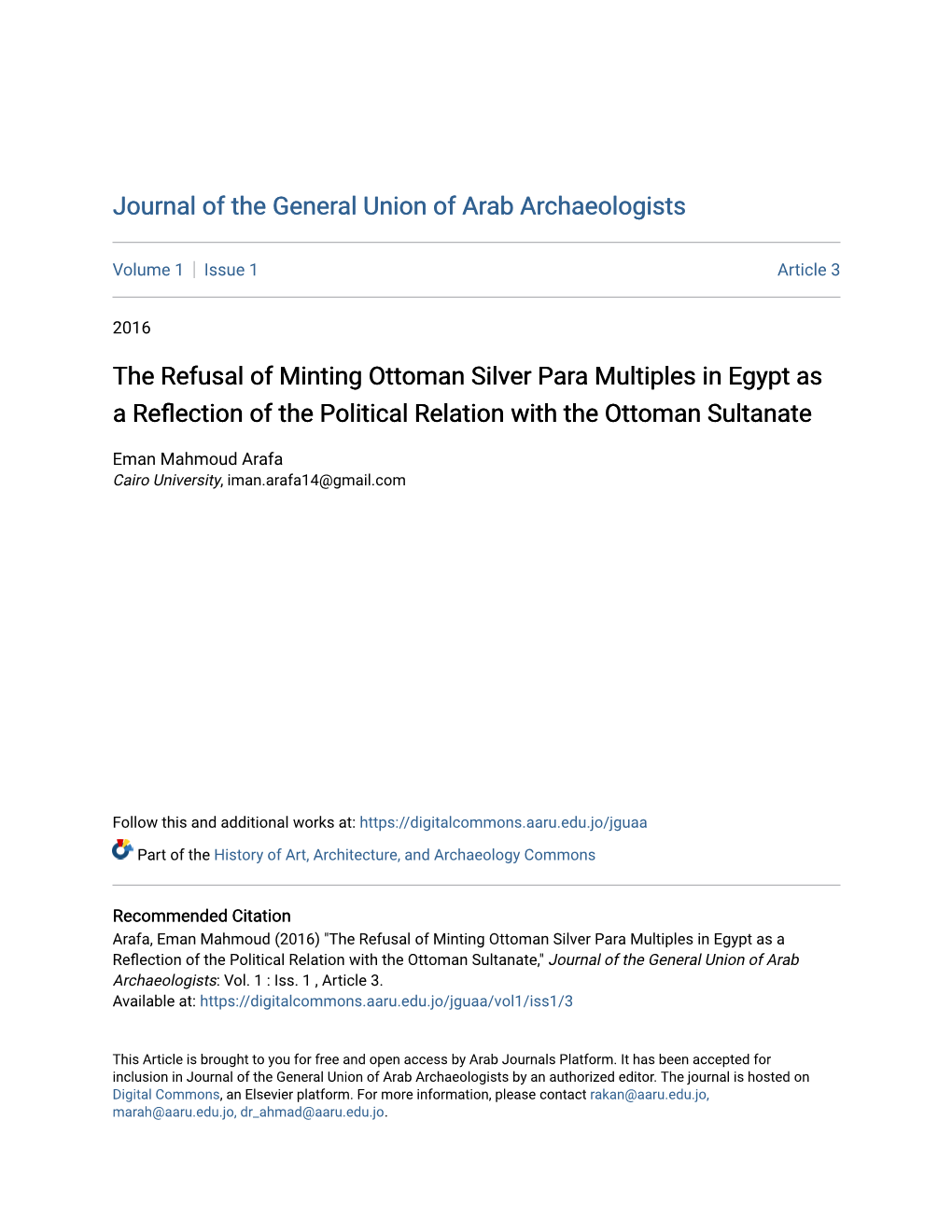 The Refusal of Minting Ottoman Silver Para Multiples in Egypt As a Reflection of the Political Relation with the Ottoman Sultanate Dr