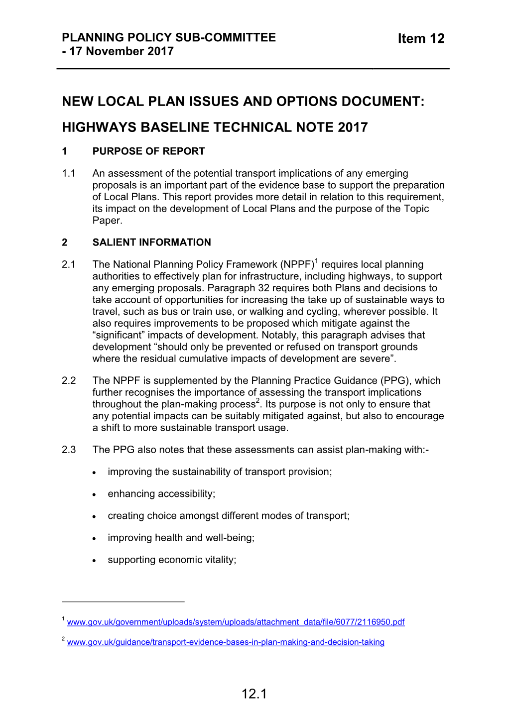 Highways Baseline Technical Note 2017