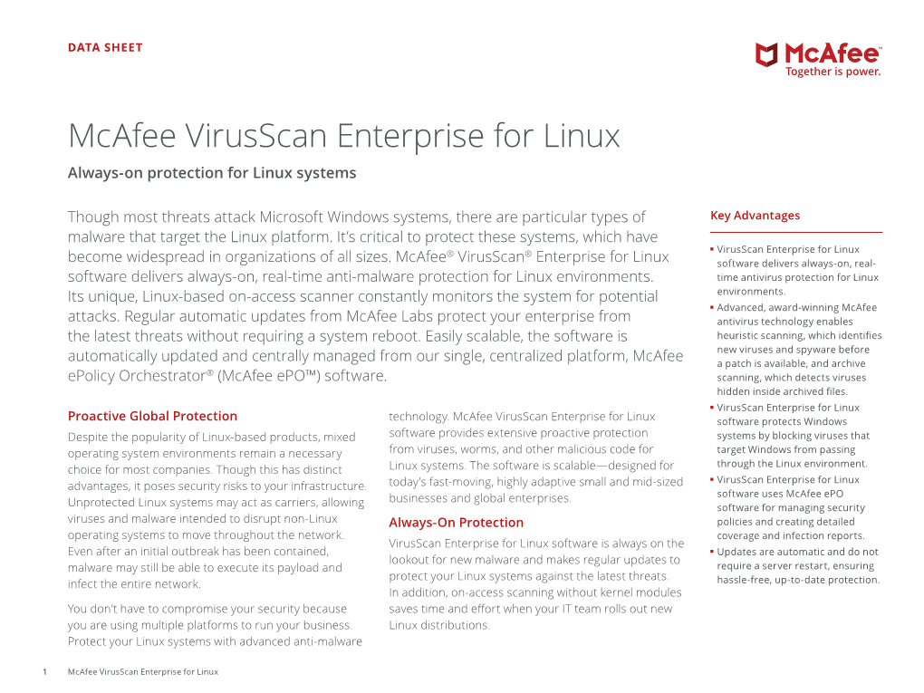 Mcafee Virusscan Enterprise for Linux Always-On Protection for Linux Systems