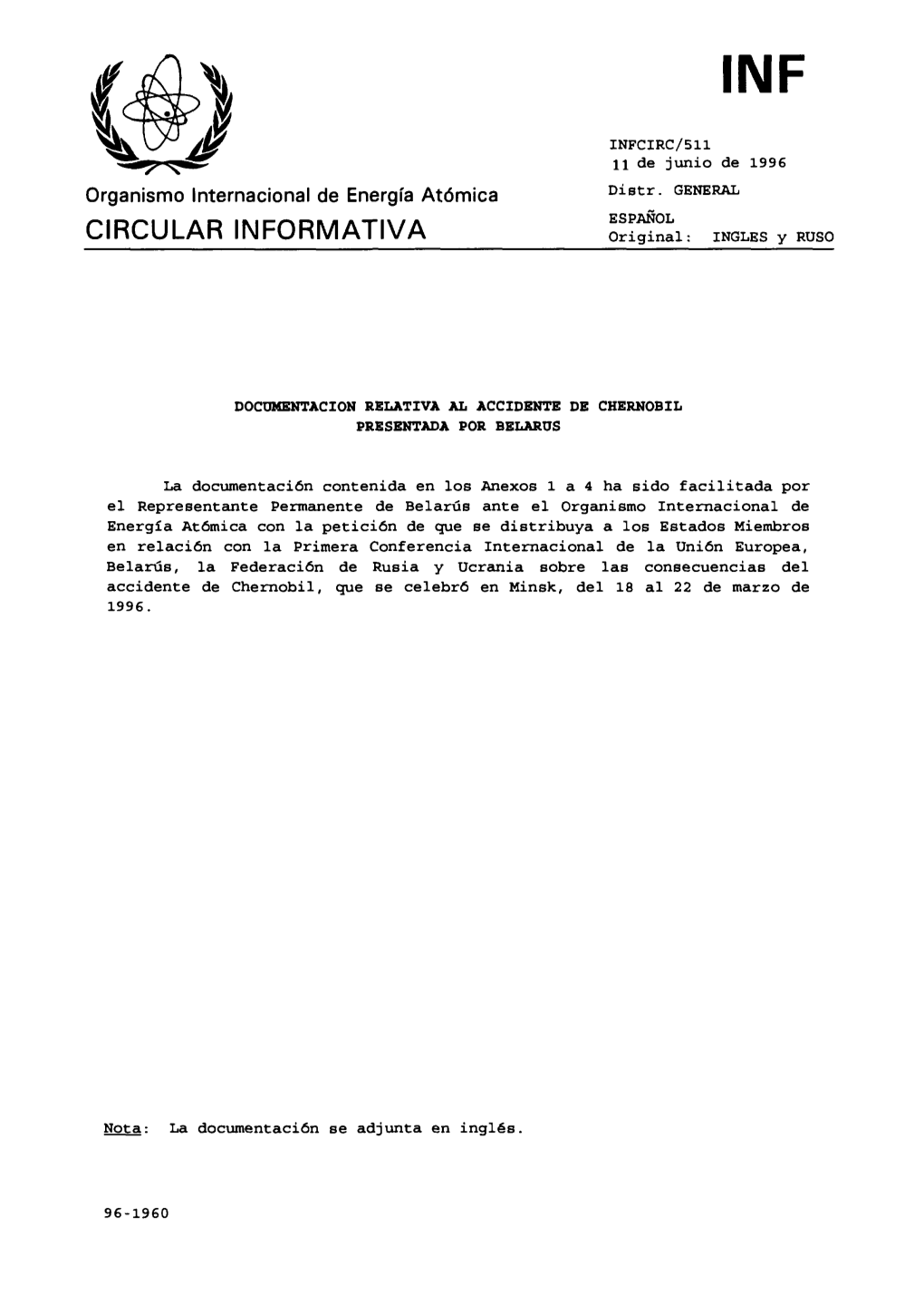 INFCIRC/511 H De Junio De 1996 Organismo Internacional De Energía Atómica Dístr