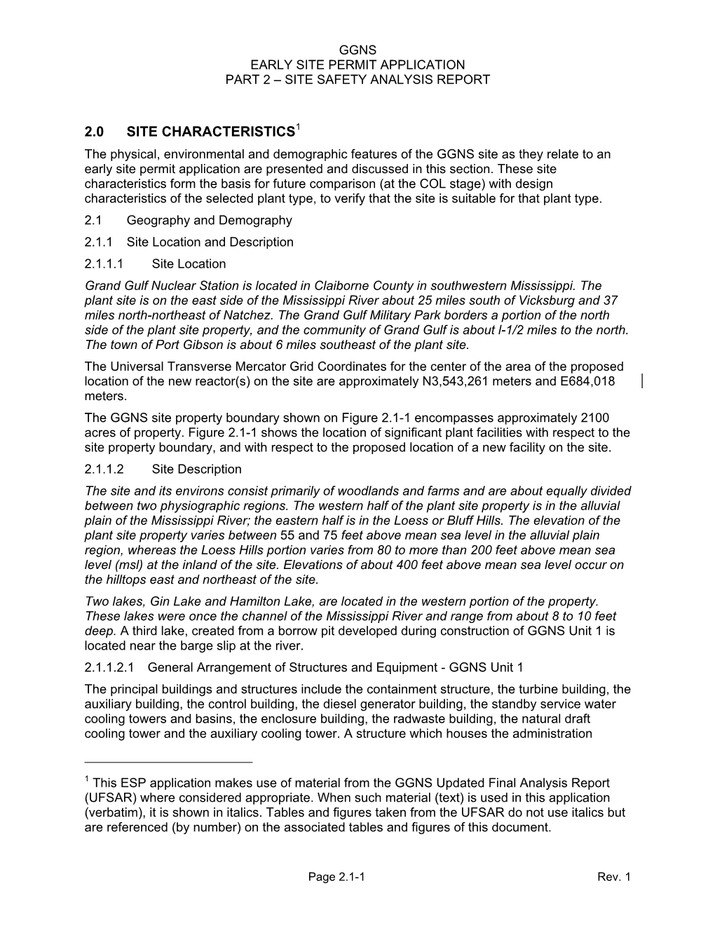 Grand Gulf Early Site Permit Application, Revision 2, Part 2