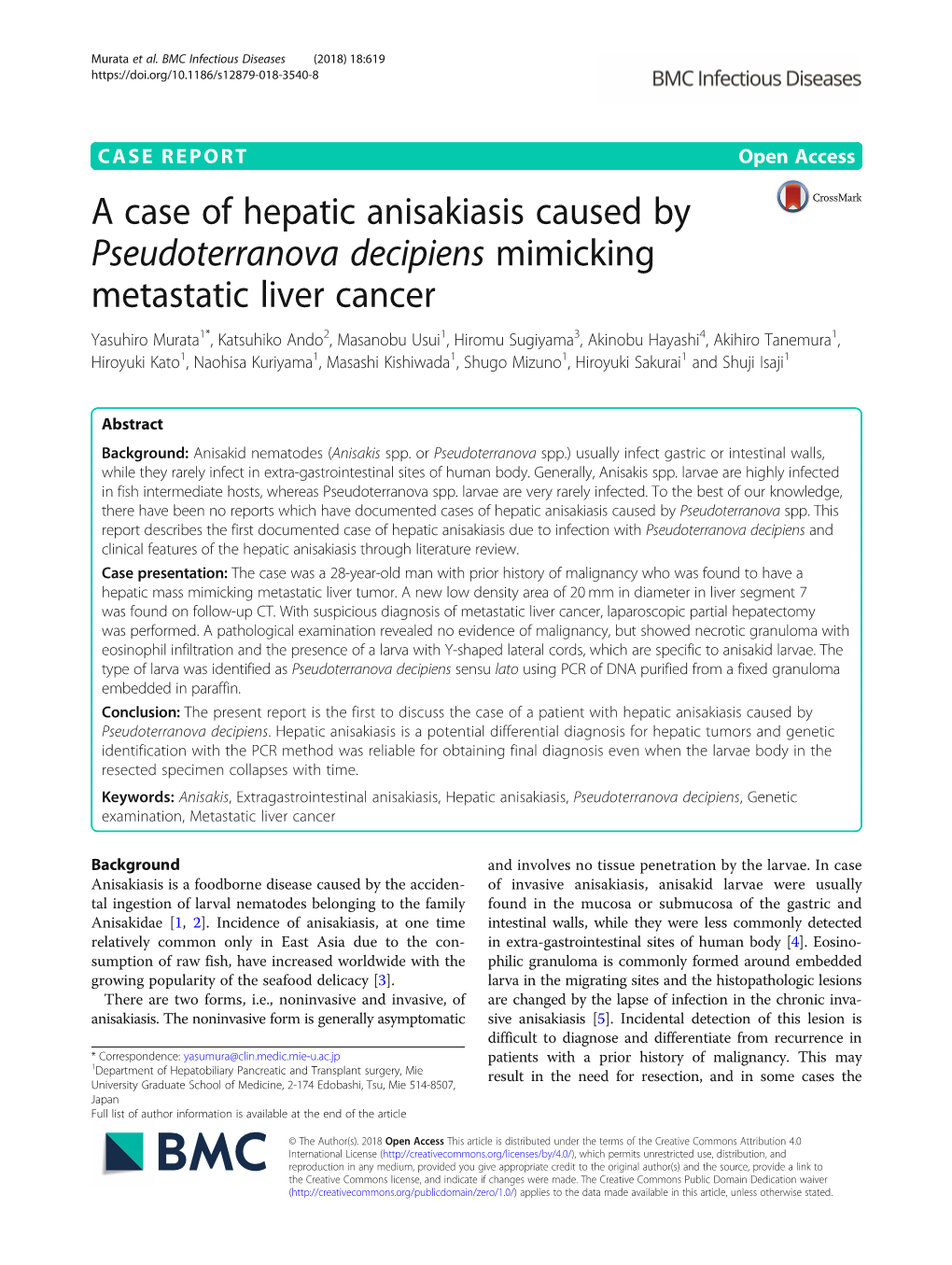 A Case of Hepatic Anisakiasis Caused by Pseudoterranova Decipiens