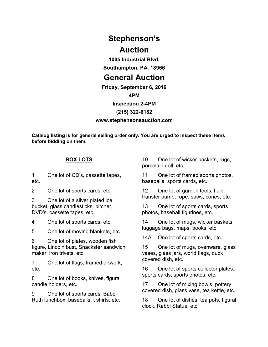 Stephenson's Auction General Auction