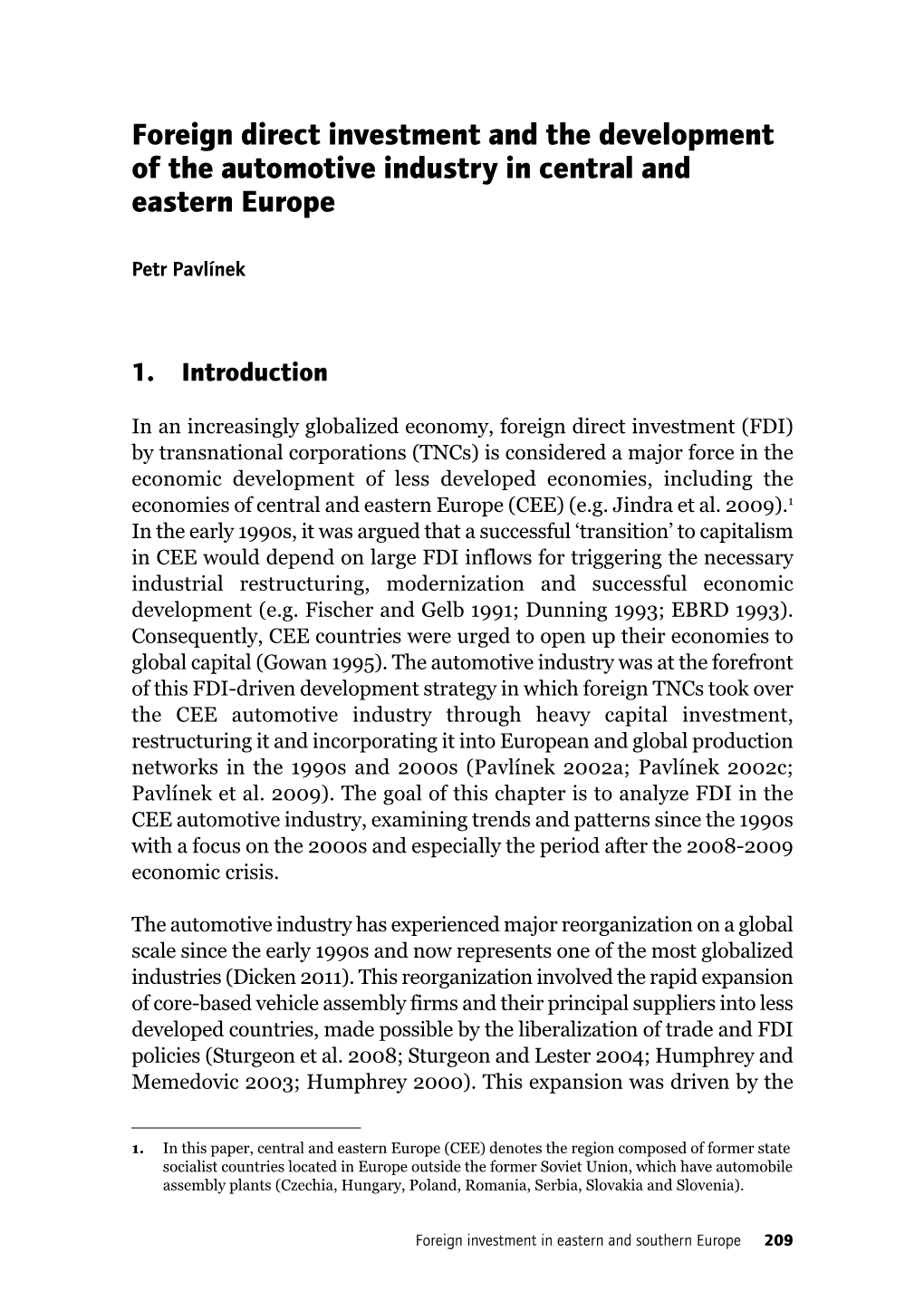 Foreign Direct Investment and the Development of the Automotive Industry in Central and Eastern Europe