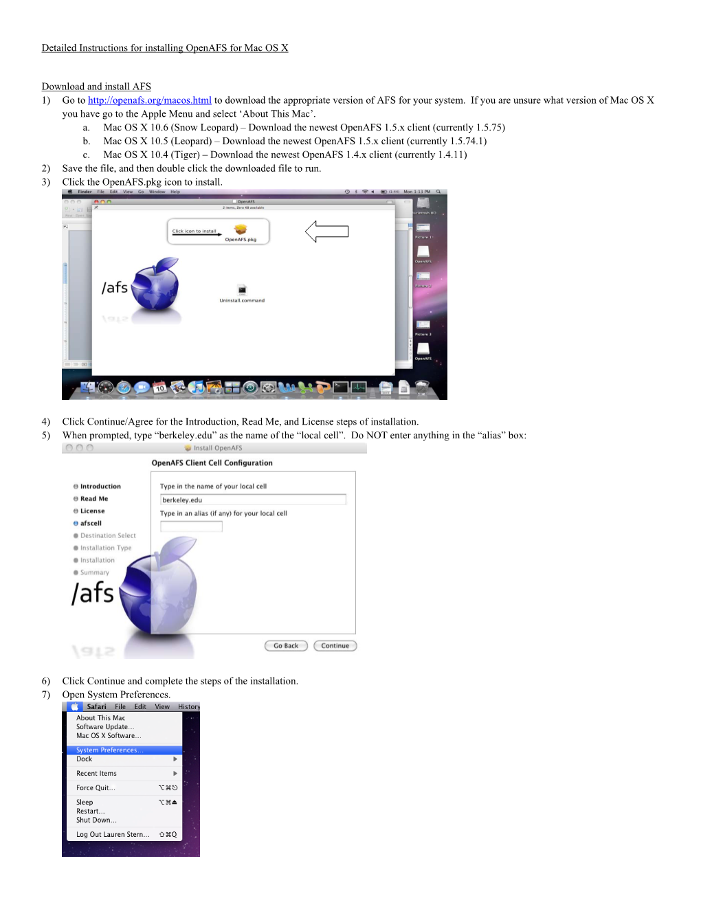 Detailed Instructions for Installing Openafs for Mac OS X Download